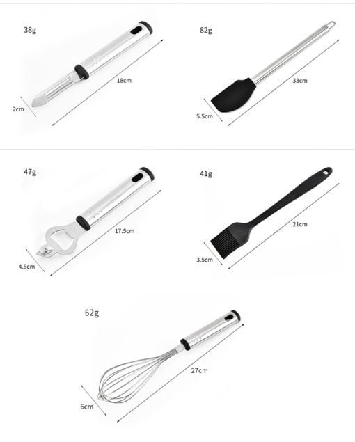 CheffyThings Stainless Steel and Silicone Utensil 15 Piece Set - Image 3