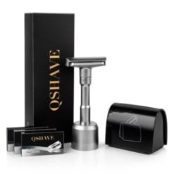 QShave Adjustable Safety Razor with Blade Disposal Case and Stand Set