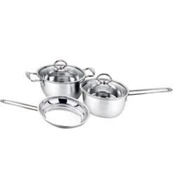 CheffyThings Stainless Steel Cookware Set with Glass Lids 3 Piece
