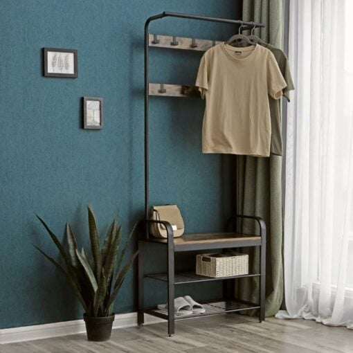 coat and shoe rack with bench