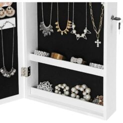 white songmics jewellery cabinet and mirror