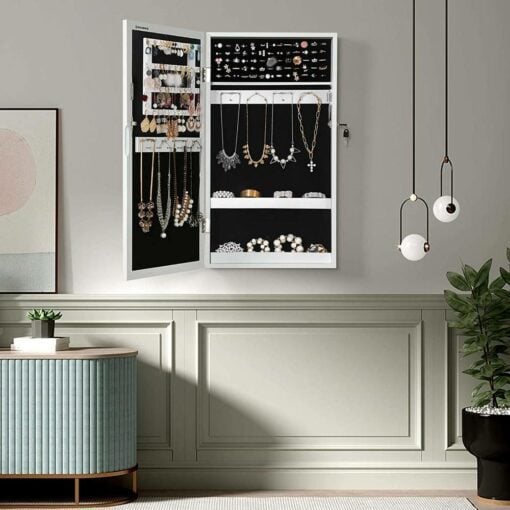 white songmics jewellery cabinet and mirror