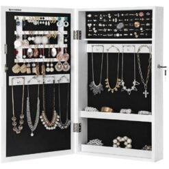 white songmics jewellery cabinet and mirror