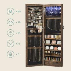 Brown Songmics Jewellery Cabinet and Mirror