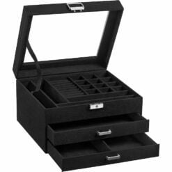 Songmics 3-Tier Lockable Jewellery Box with Glass Lid, Black