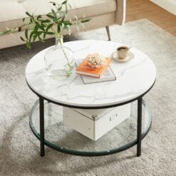 Bragg Seattle Round Two-Tier Marble and Glass Coffee Table