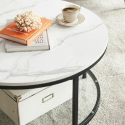 Bragg Seattle Round Two-Tier Marble and Glass Coffee Table