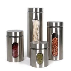 CheffyThings Stainless Steel and Glass Canister Set 4 Piece