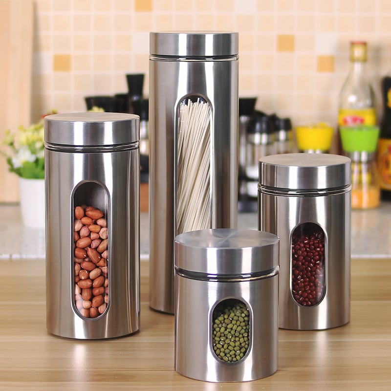 4-Piece Glass Canister Set with Stainless Steel Lids