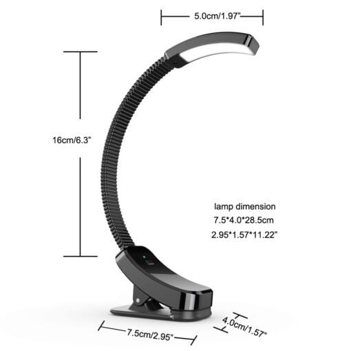 Smugg LED Book Reading Light with Stepless Dimming Switch Black