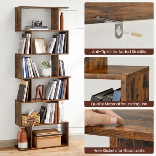 Bragg Bilbao 6-Tier Bookcase Storage Shelf, Brown Function