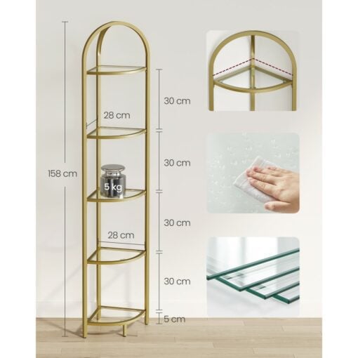 Bragg Tromso 5-Tier Corner Display Shelf Gold Dimensions