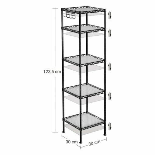 Songmics 5-Tier Expandable Storage Shelf with Hooks Dimensions