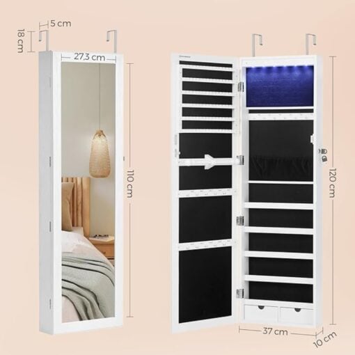 Songmics Jewellery Cabinet and Mirror White Dimensions