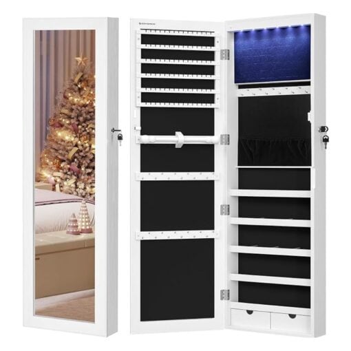 Songmics Jewellery Cabinet and Mirror White