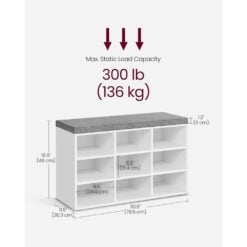 Bragg Lyon 9 Compartment Shoe Storage Bench, White Weight