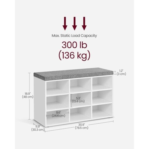 Bragg Lyon 9 Compartment Shoe Storage Bench, White Weight