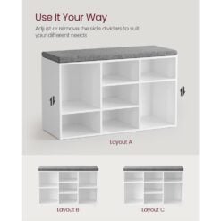 Bragg Lyon 9 Compartment Shoe Storage Bench, White Compartments