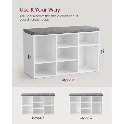 Bragg Lyon 9 Compartment Shoe Storage Bench, White Compartments