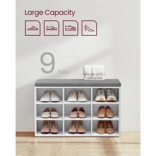 Bragg Lyon 9 Compartment Shoe Storage Bench, White Capacity