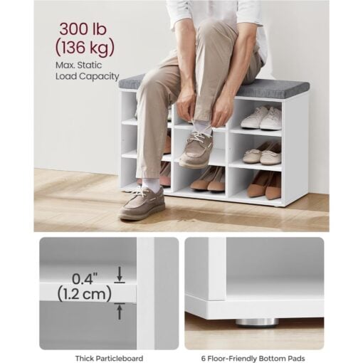 Bragg Lyon 9 Compartment Shoe Storage Bench, White Weight