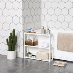 Songmics 3-Tier Bamboo Storage Shelf, White Bathroom