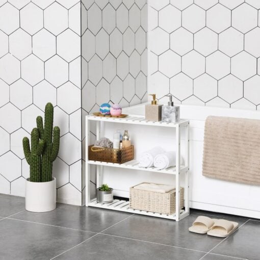 Songmics 3-Tier Bamboo Storage Shelf, White Bathroom