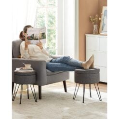 Songmics Multifunctional Round Storage Ottoman, Grey