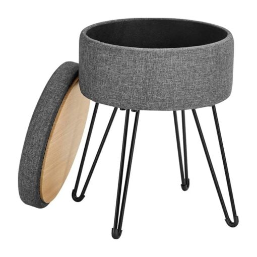 Songmics Multifunctional Round Storage Ottoman, Grey
