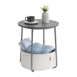 Bragg Dover Round Side End Table with Fabric Basket