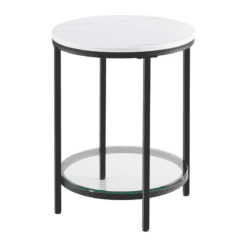 Bragg Tacoma Round Two-Tier Marble-look and Glass Side Table