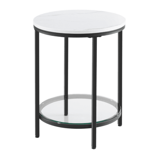 Bragg Tacoma Round Two-Tier Marble-look and Glass Side Table