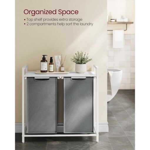 Bragg Austin Laundry Basket with Two Removable Bags, WhiteGrey in Bathroom
