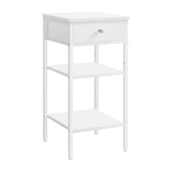 Bragg Batan Side Table with 1 Drawer and 2 Storage Shelves, White