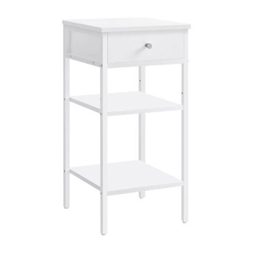 Bragg Batan Side Table with 1 Drawer and 2 Storage Shelves, White