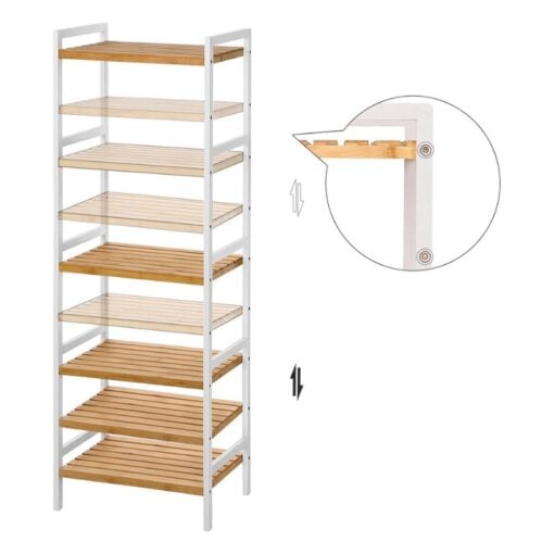 Bragg Coron 5-Tier Bamboo Storage Shelving Rack, Natural and White Different Heights