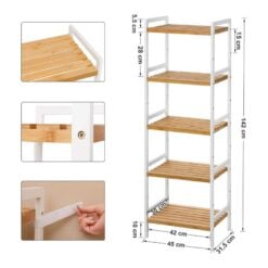 Bragg Coron 5-Tier Bamboo Storage Shelving Rack, Natural and White Dimensions