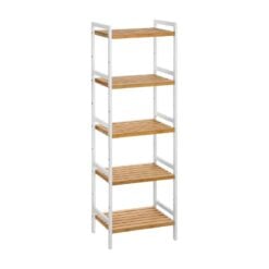 Bragg Coron 5-Tier Bamboo Storage Shelving Rack, Natural and White