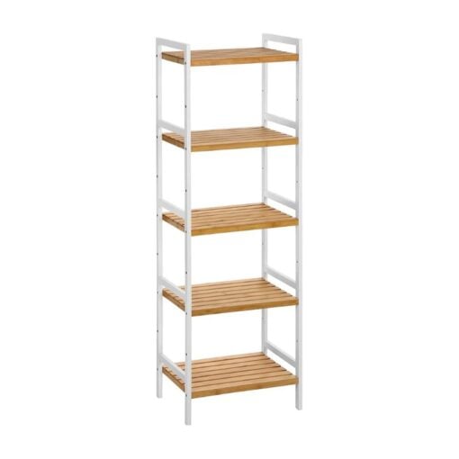 Bragg Coron 5-Tier Bamboo Storage Shelving Rack, Natural and White