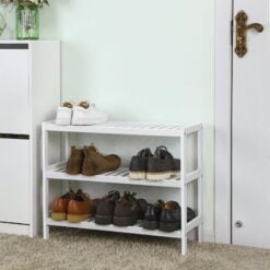 Bragg Dili 3-Tier Shoe Rack Storage Shelves, White Fitted with Shoes