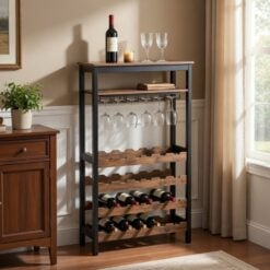 Bragg Sicily Wine Rack with Glass Storage and Shelves, 24 Bottles display