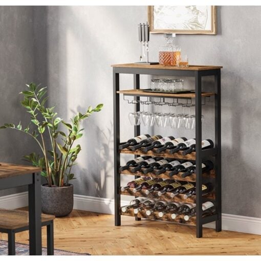 Bragg Sicily Wine Rack with Glass Storage and Shelves, 24 Bottles display