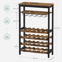 Bragg Sicily Wine Rack with Glass Storage and Shelves, 24 Bottles dimensions