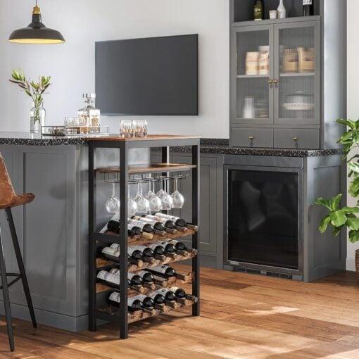 Bragg Sicily Wine Rack with Glass Storage and Shelves, 24 Bottles in kitchen