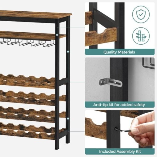 Bragg Sicily Wine Rack with Glass Storage and Shelves, 24 Bottles