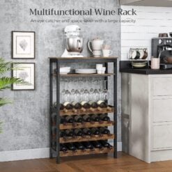Bragg Sicily Wine Rack with Glass Storage and Shelves, 24 Bottles multifunctional