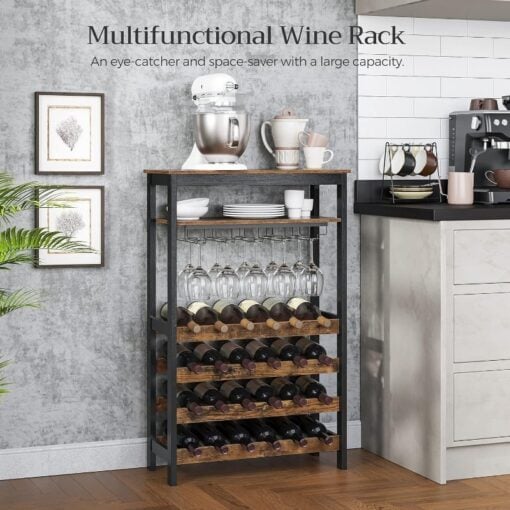 Bragg Sicily Wine Rack with Glass Storage and Shelves, 24 Bottles multifunctional