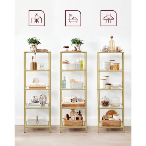 Bragg York 5-Tier Glass Display Table, Gold functions