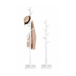Bragg Cali Freestanding Adjustable Coat Rack Tree 8 Hooks, White adjusted