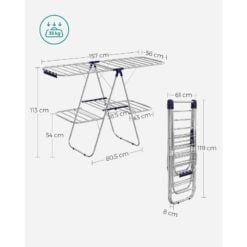 Songmics 2-Tier Freestanding Clothes Drying Laundry Rack Dimensions